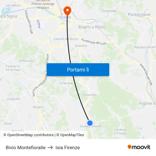 Bivio Montefioralle to Isia Firenze map