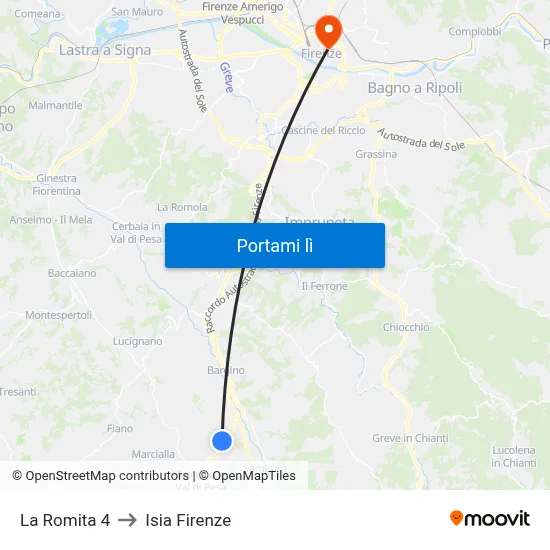 La Romita 4 to Isia Firenze map