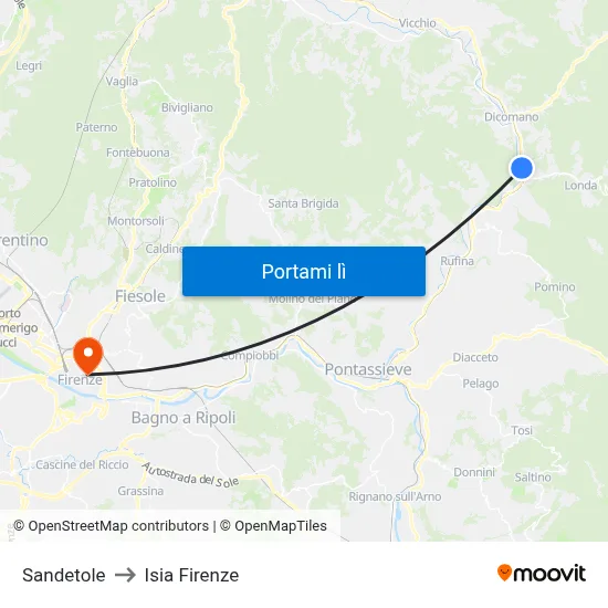 Sandetole to Isia Firenze map