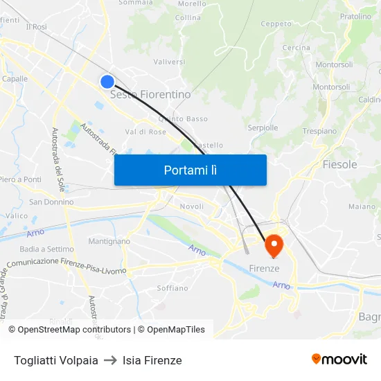 Togliatti Volpaia to Isia Firenze map