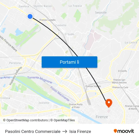 Pasolini Centro Commerciale to Isia Firenze map