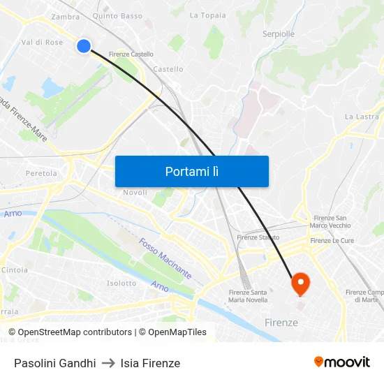Pasolini Gandhi to Isia Firenze map