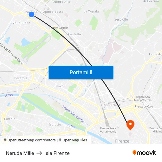 Neruda Mille to Isia Firenze map