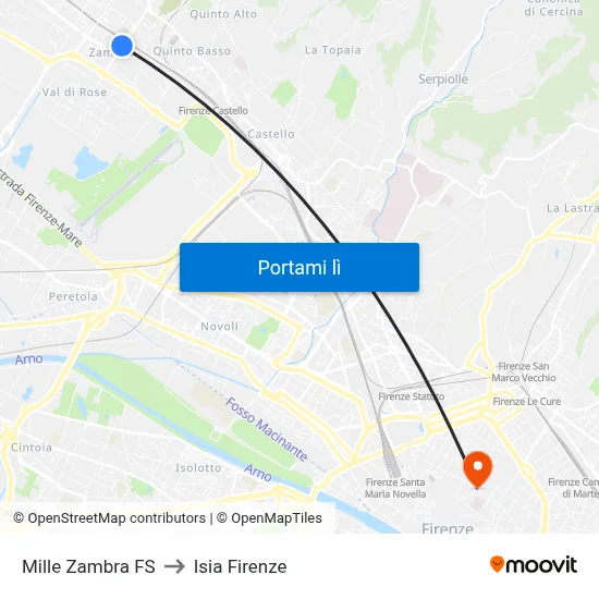 Mille Zambra FS to Isia Firenze map