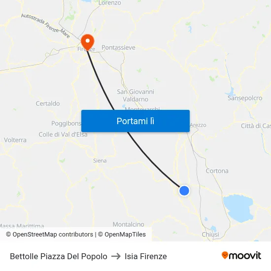 Bettolle Piazza Del Popolo to Isia Firenze map