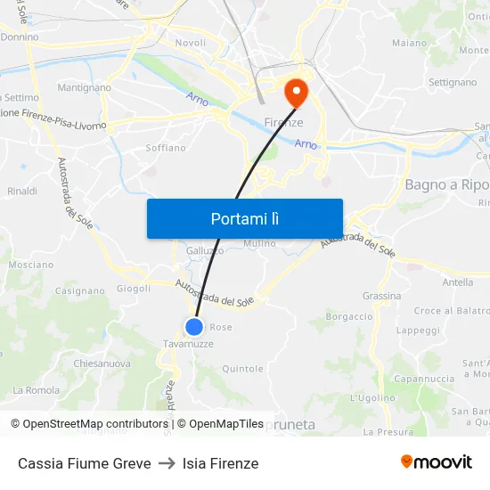 Cassia Fiume Greve to Isia Firenze map