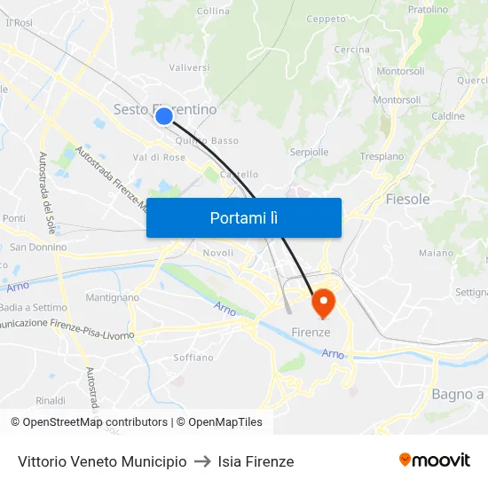 Vittorio Veneto Municipio to Isia Firenze map