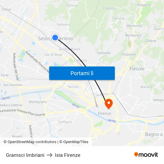 Gramsci Imbriani to Isia Firenze map
