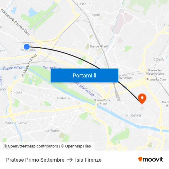 Pratese Primo Settembre to Isia Firenze map