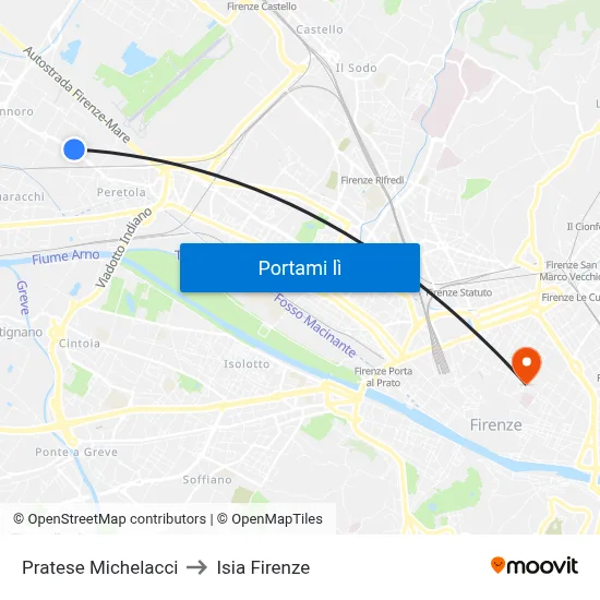 Pratese Michelacci to Isia Firenze map