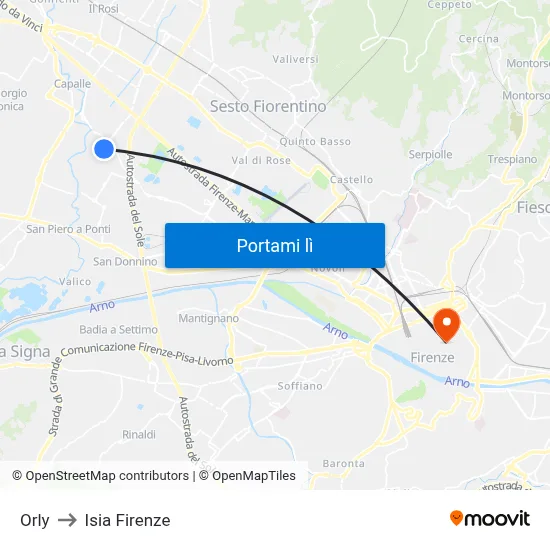Orly to Isia Firenze map