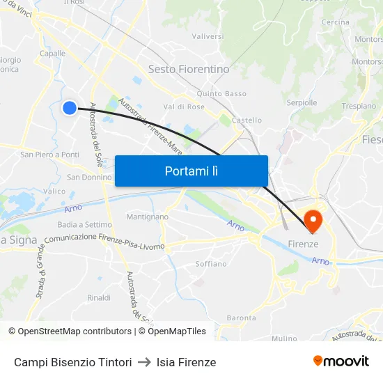 Campi Bisenzio Tintori to Isia Firenze map