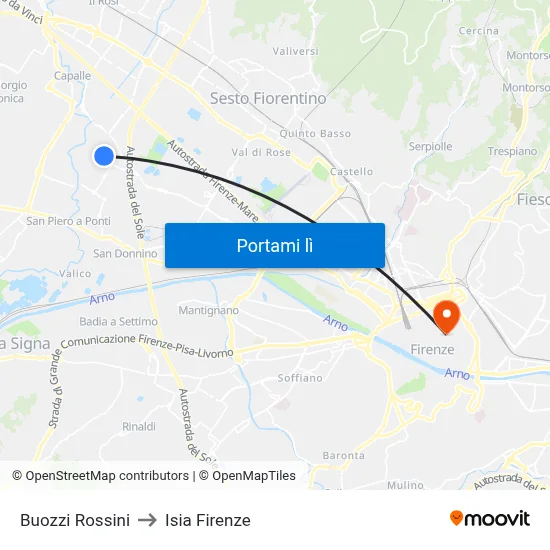 Buozzi Rossini to Isia Firenze map