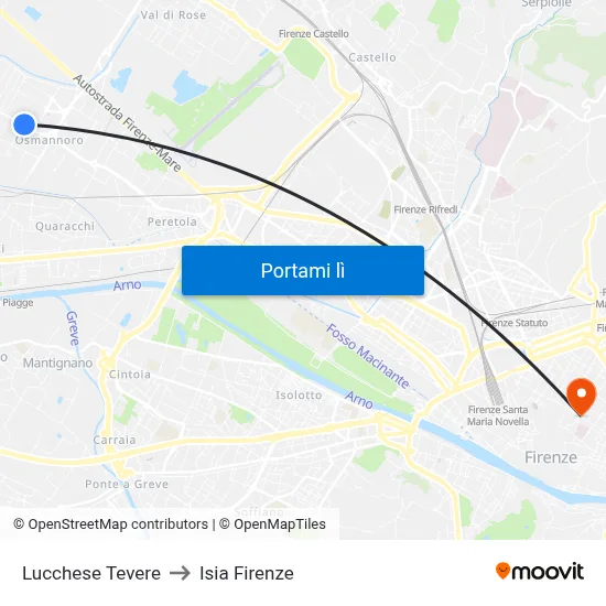 Lucchese Tevere to Isia Firenze map