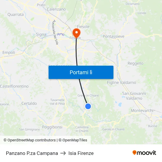 Panzano P.za Campana to Isia Firenze map