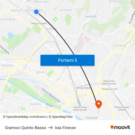 Gramsci Quinto Basso to Isia Firenze map