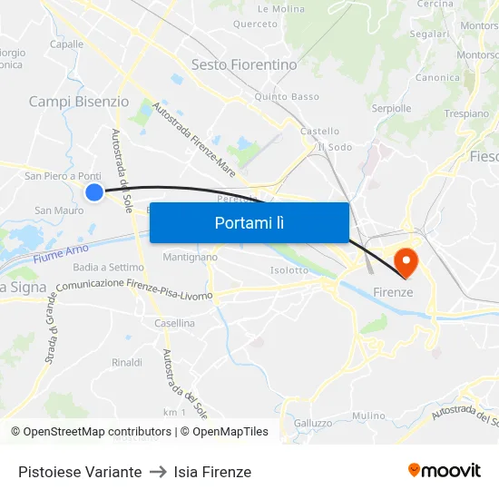Pistoiese Variante to Isia Firenze map
