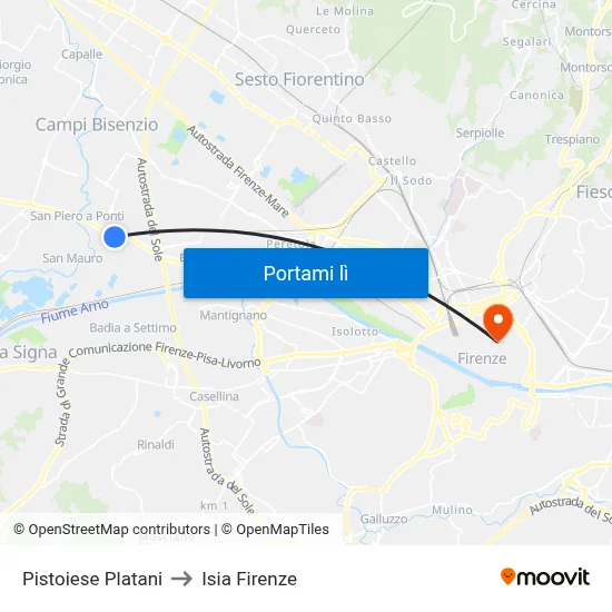 Pistoiese Platani to Isia Firenze map