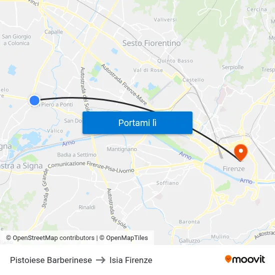 Pistoiese Barberinese to Isia Firenze map