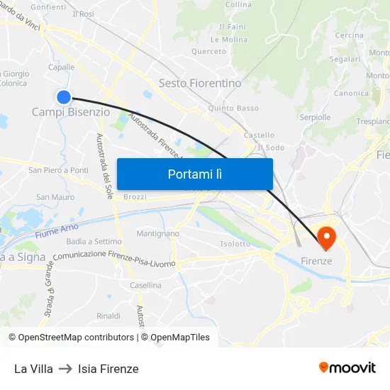 La Villa to Isia Firenze map