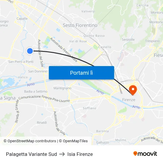 Palagetta Variante Sud to Isia Firenze map