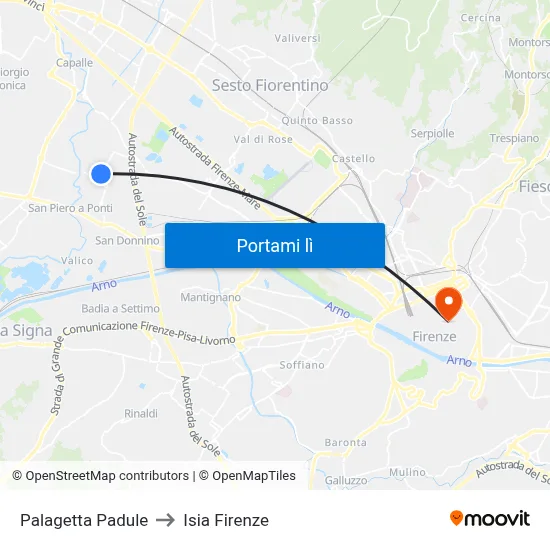 Palagetta Padule to Isia Firenze map