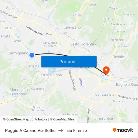 Poggio A Caiano Via Soffici to Isia Firenze map
