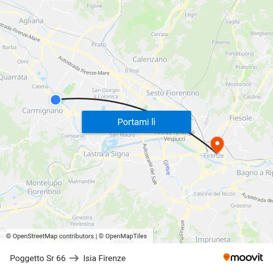 Poggetto Sr 66 to Isia Firenze map