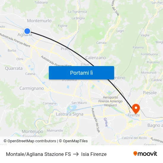 Montale/Agliana Stazione FS to Isia Firenze map