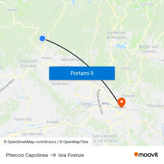 Piteccio Capolinea to Isia Firenze map