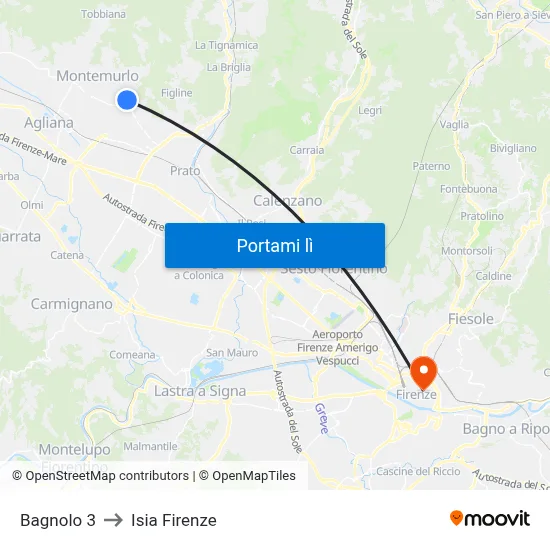 Bagnolo 3 to Isia Firenze map