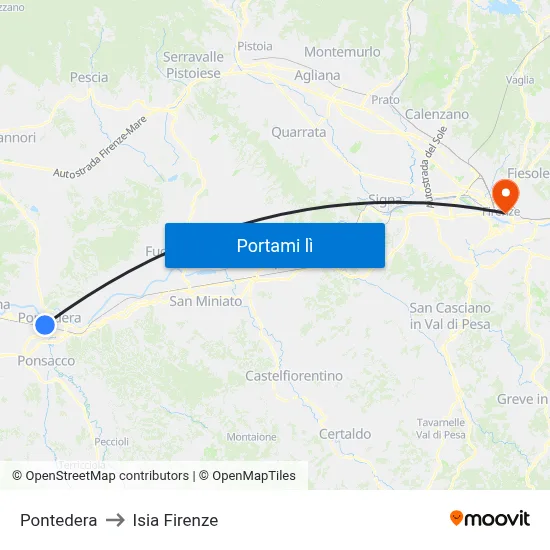 Pontedera to Isia Firenze map