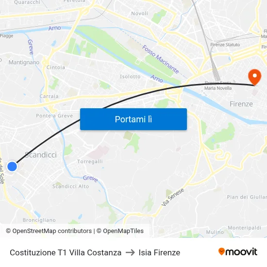 Costituzione T1 Villa Costanza to Isia Firenze map