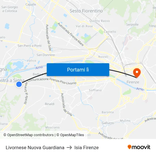Livornese Nuova Guardiana to Isia Firenze map