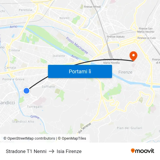 Stradone T1 Nenni to Isia Firenze map
