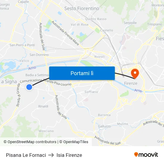 Pisana Le Fornaci to Isia Firenze map