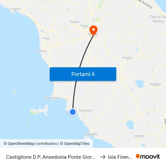 Castiglione D.P. Ansedonia Ponte Giorgin to Isia Firenze map
