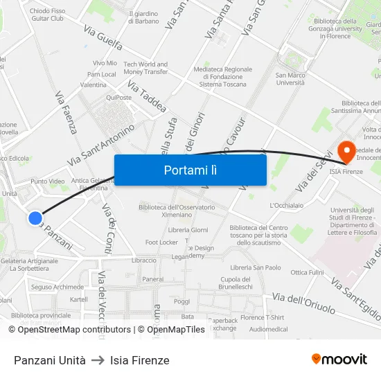Panzani Unità to Isia Firenze map