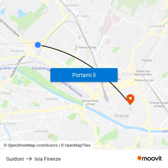 Guidoni to Isia Firenze map