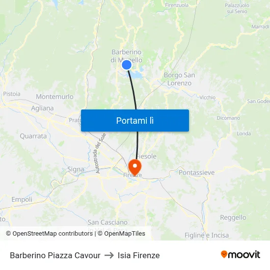 Barberino Piazza Cavour to Isia Firenze map