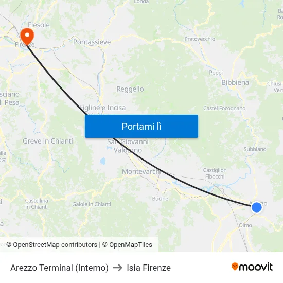 Arezzo Terminal (Interno) to Isia Firenze map