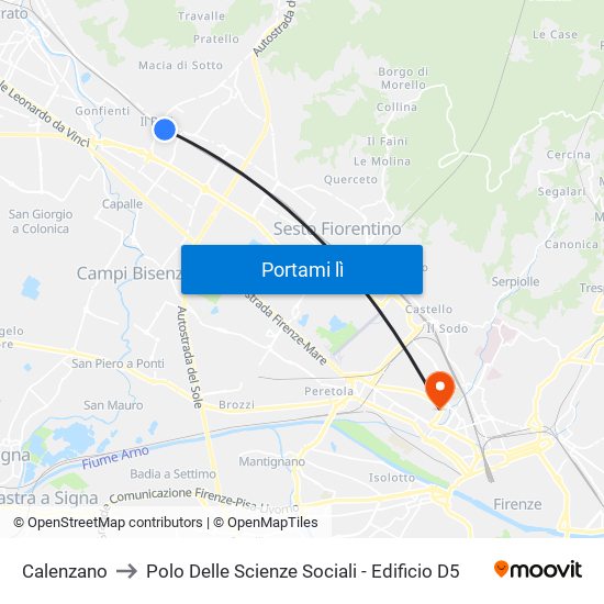 Calenzano to Polo Delle Scienze Sociali - Edificio D5 map