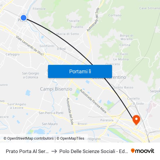 Prato Porta Al Serraglio to Polo Delle Scienze Sociali - Edificio D5 map