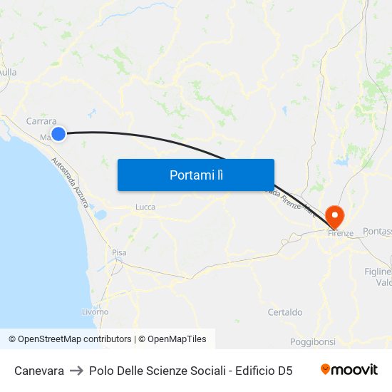 Canevara to Polo Delle Scienze Sociali - Edificio D5 map