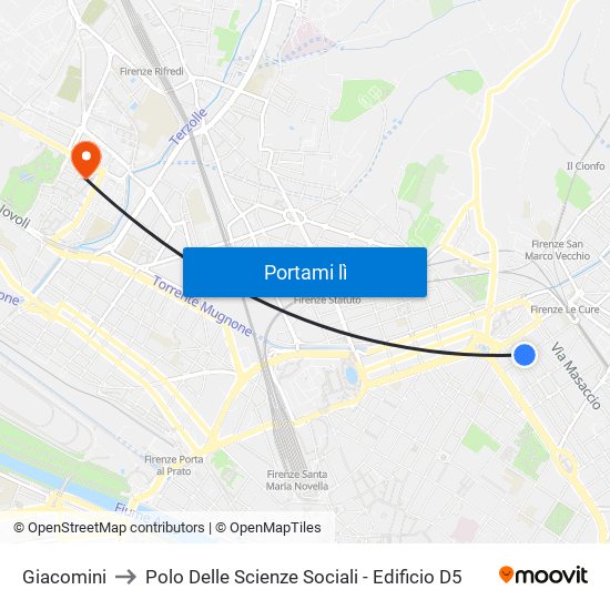 Giacomini to Polo Delle Scienze Sociali - Edificio D5 map