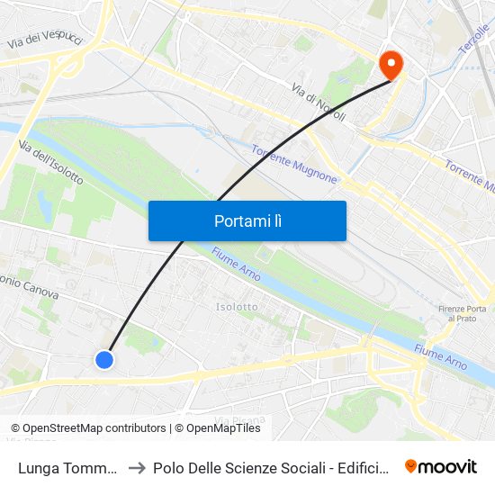 Lunga Tommasi to Polo Delle Scienze Sociali - Edificio D5 map