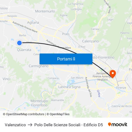 Valenzatico to Polo Delle Scienze Sociali - Edificio D5 map