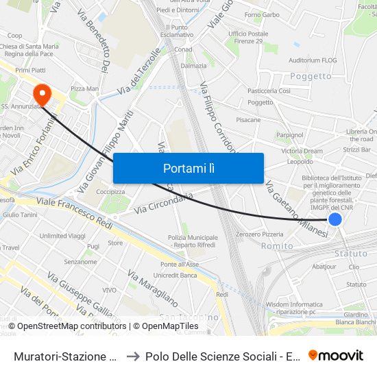 Muratori-Stazione Statuto to Polo Delle Scienze Sociali - Edificio D5 map