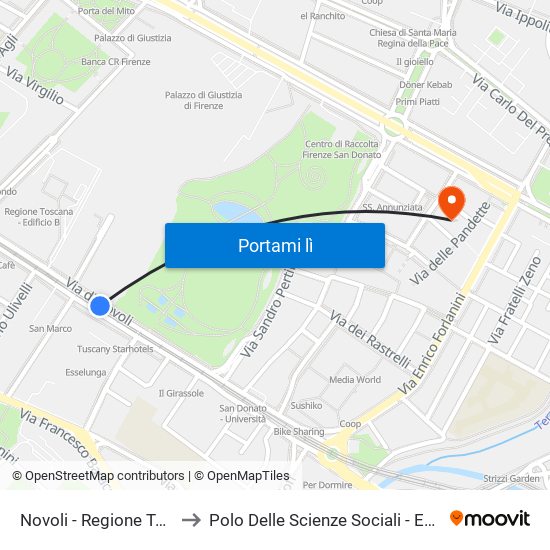 Novoli - Regione Toscana to Polo Delle Scienze Sociali - Edificio D5 map