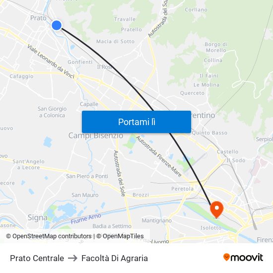 Prato Centrale to Facoltà Di Agraria map